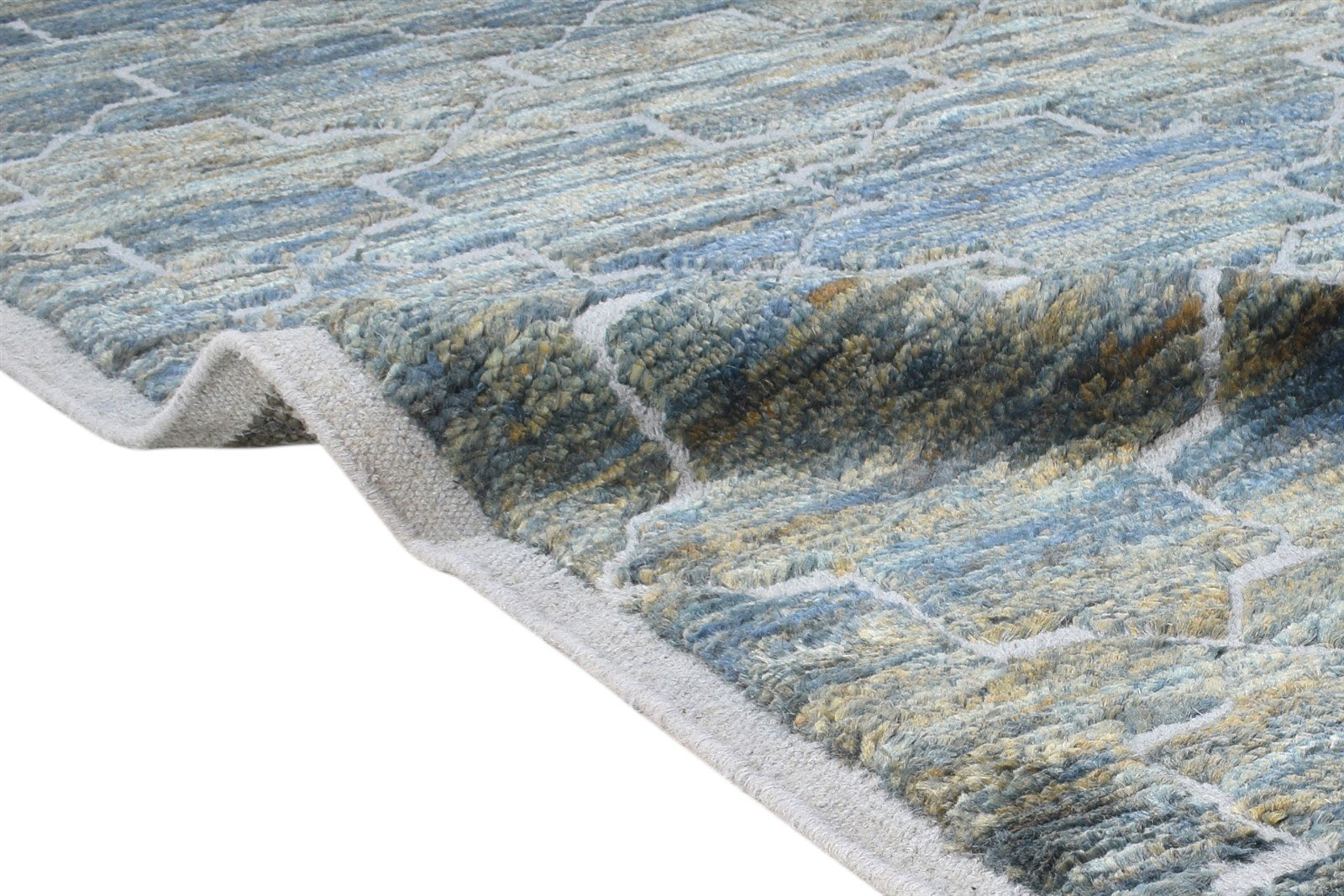 Blue Wool / Jute Rug 8' X 10' Modern Hand Knotted Moroccan Trellis Large Carpet   7864782192789