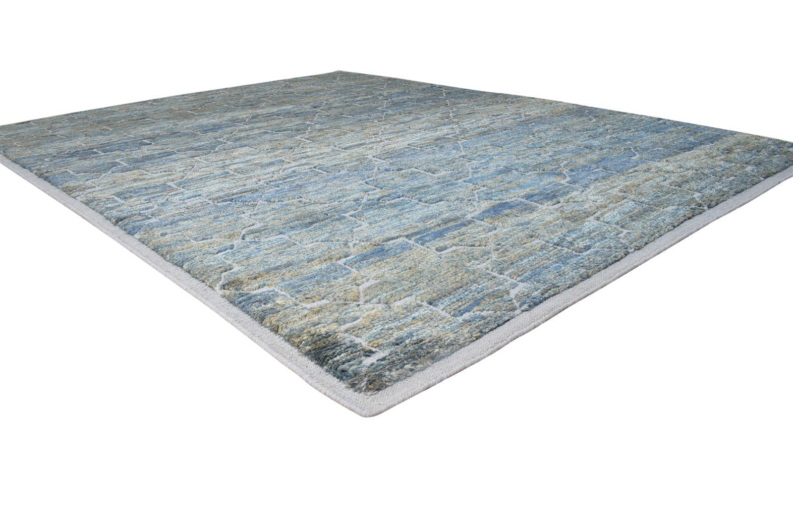 Blue Wool / Jute Rug 8' X 10' Modern Hand Knotted Moroccan Trellis Large Carpet   7864782192789