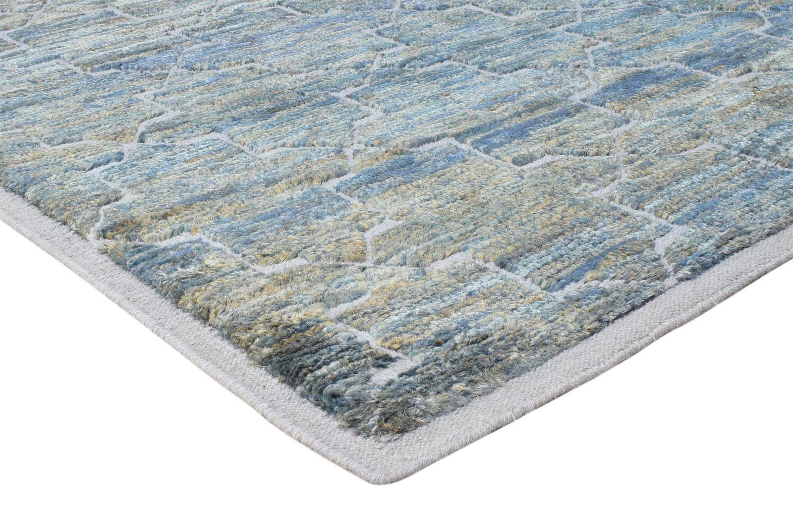 Blue Wool / Jute Rug 8' X 10' Modern Hand Knotted Moroccan Trellis Large Carpet   7864782192789