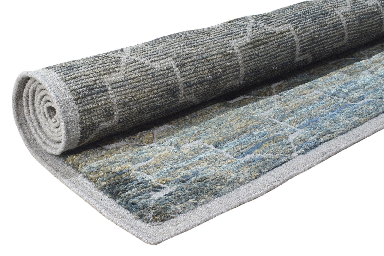 Blue Wool / Jute Rug 8' X 10' Modern Hand Knotted Moroccan Trellis Large Carpet   7864782192789