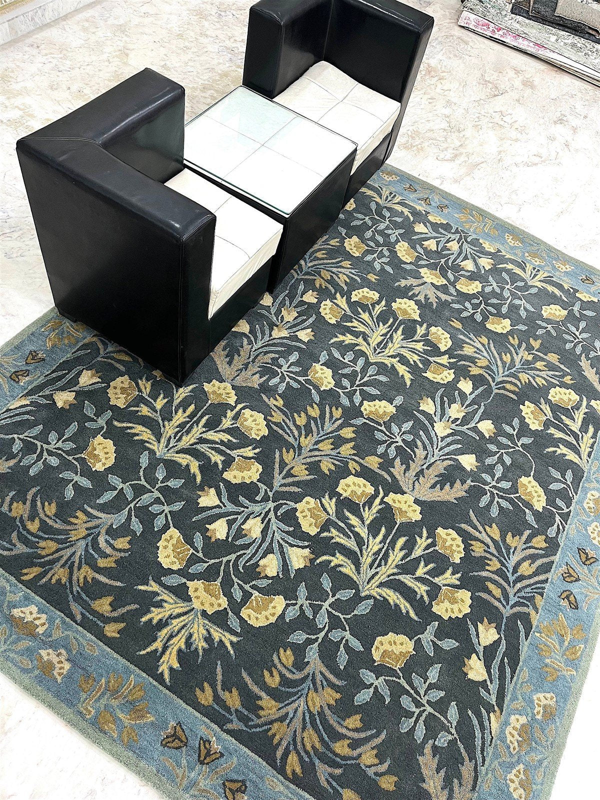 Blue Wool Persian Floral Rug   8633093128341