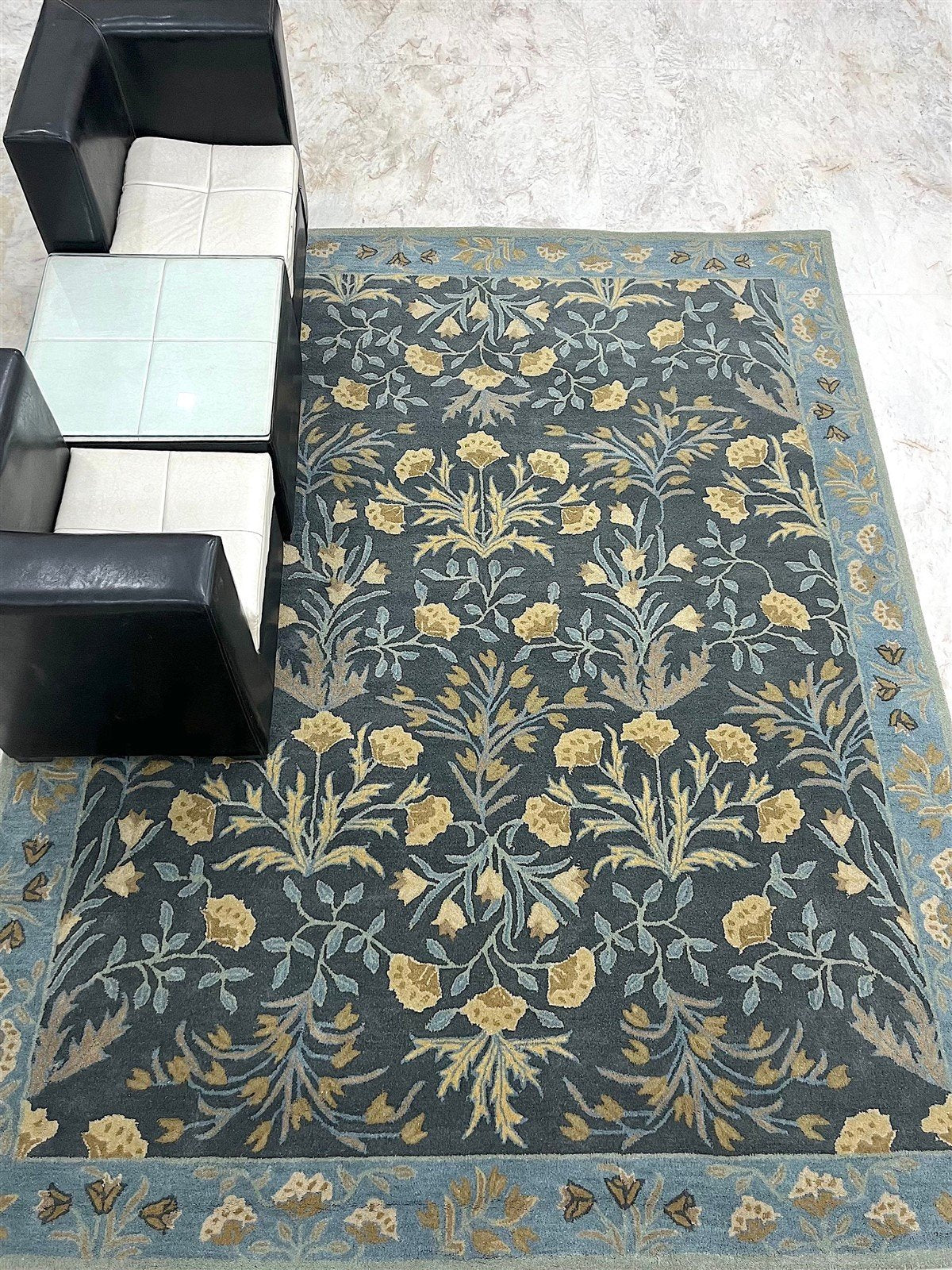 Blue Wool Persian Floral Rug   8633093128341