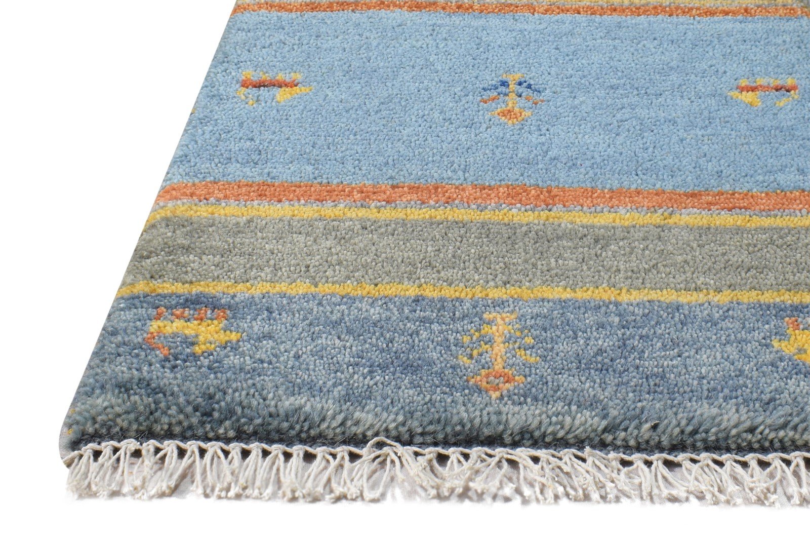 Blue Wool Rug 1' X 2' Southwestern Hand Knotted American Tribal Small Carpet   7865057968277