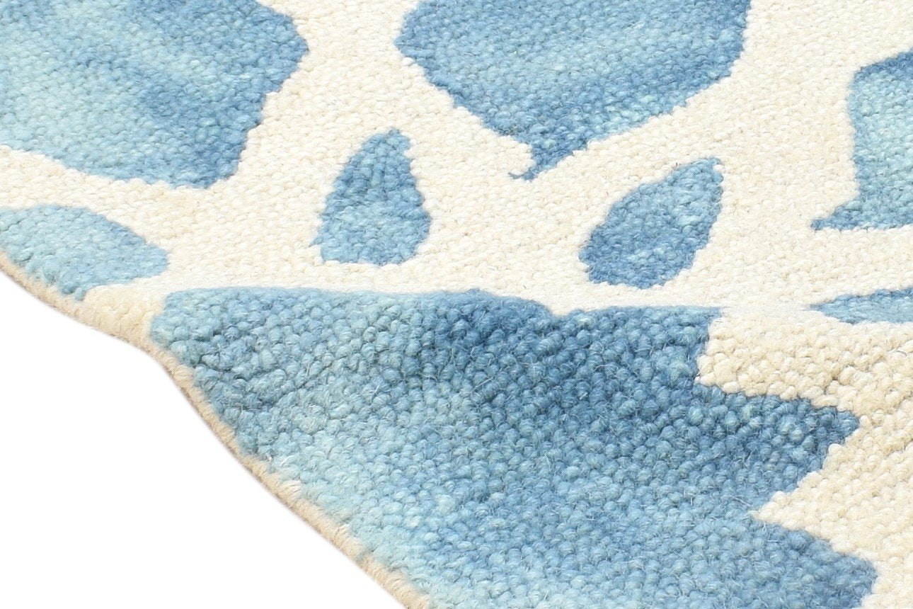 Blue Wool Rug 2' X 2' Modern Hand Tufted Moroccan Floral Small Carpet   7864125128853