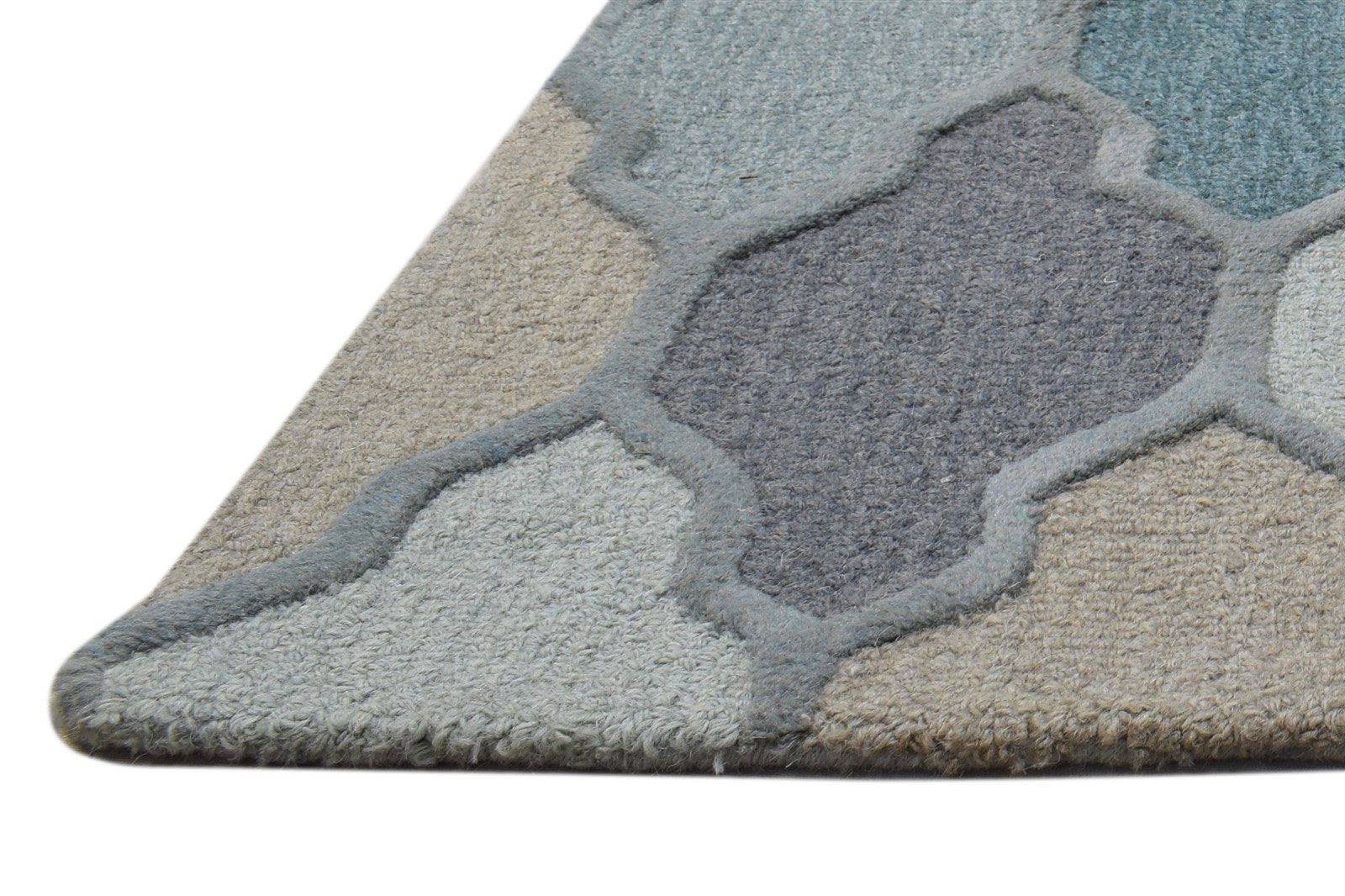 Blue Wool Rug 2' X 3' Modern Hand Tufted Moroccan Trellis Small Carpet   7864138301589