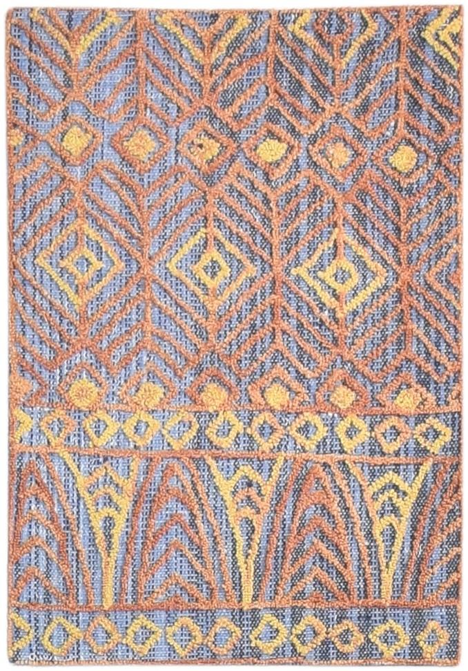 Blue Wool Rug 2' X 3' Modern Hand Tufted Scandinavian Nordic Small Carpet   7865179963541