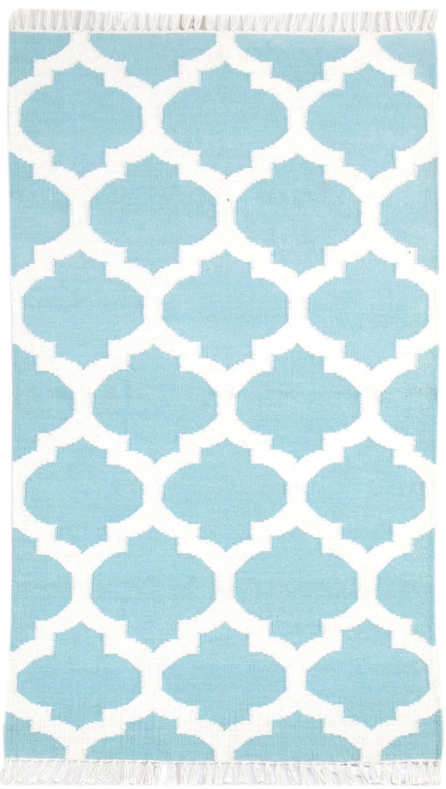 Blue Wool Rug 3' X 5' Modern Dhurrie Moroccan Scroll Tile Small Carpet   7865121407125
