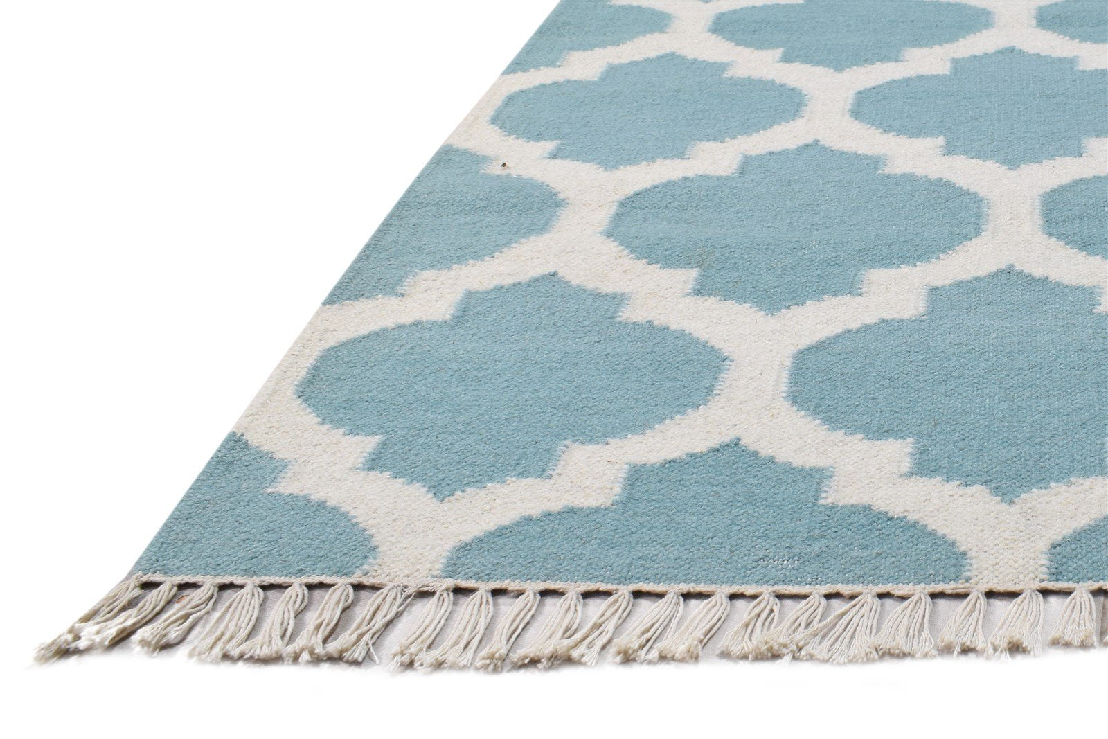 Blue Wool Rug 3' X 5' Modern Dhurrie Moroccan Scroll Tile Small Carpet   7865121407125
