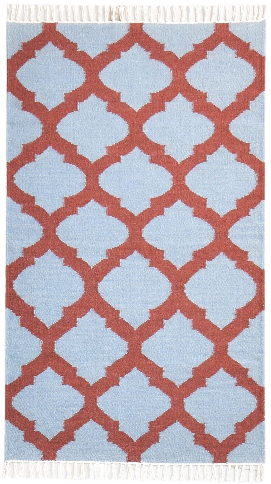 Blue Wool Rug 3' X 5' Modern Dhurrie Moroccan Scroll Tile Small Carpet   7865123897493