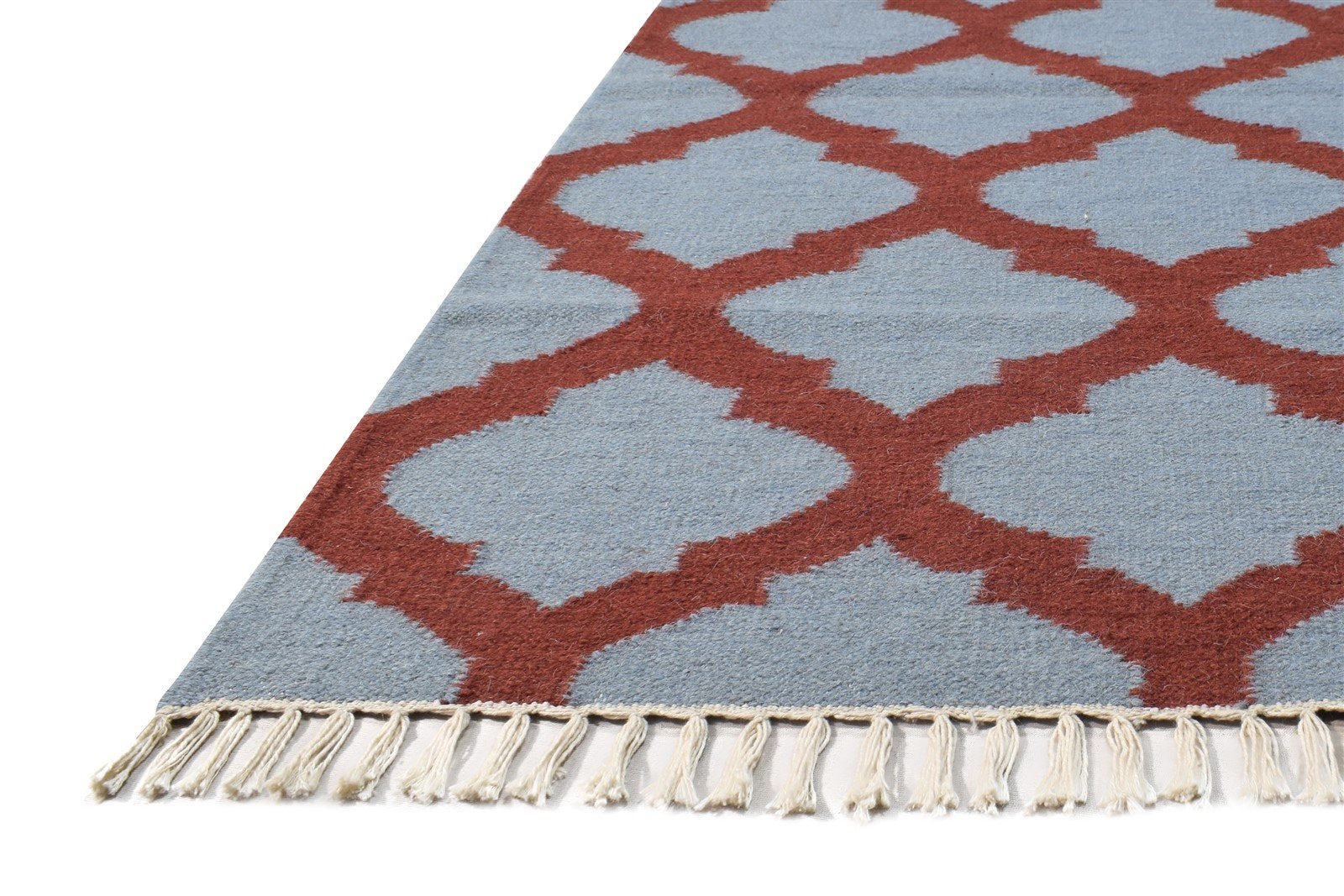 Blue Wool Rug 3' X 5' Modern Dhurrie Moroccan Scroll Tile Small Carpet   7865123897493