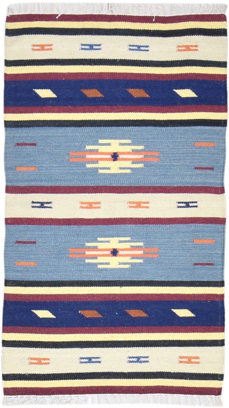 Blue Wool Rug 3' X 5' Persian Dhurrie Southwestern Tribal Small Carpet   7864383275157