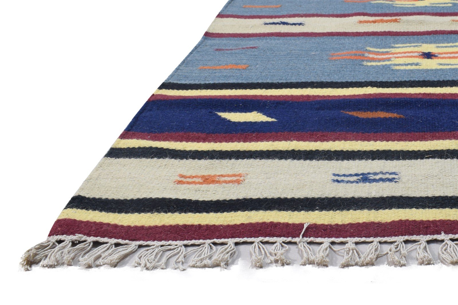 Blue Wool Rug 3' X 5' Persian Dhurrie Southwestern Tribal Small Carpet   7864383275157