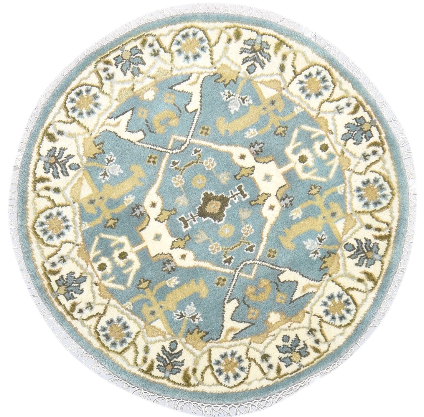 Blue Wool Rug 4' X 4' Persian Hand Knotted Oushak Oriental Room Size Round   7864829018261
