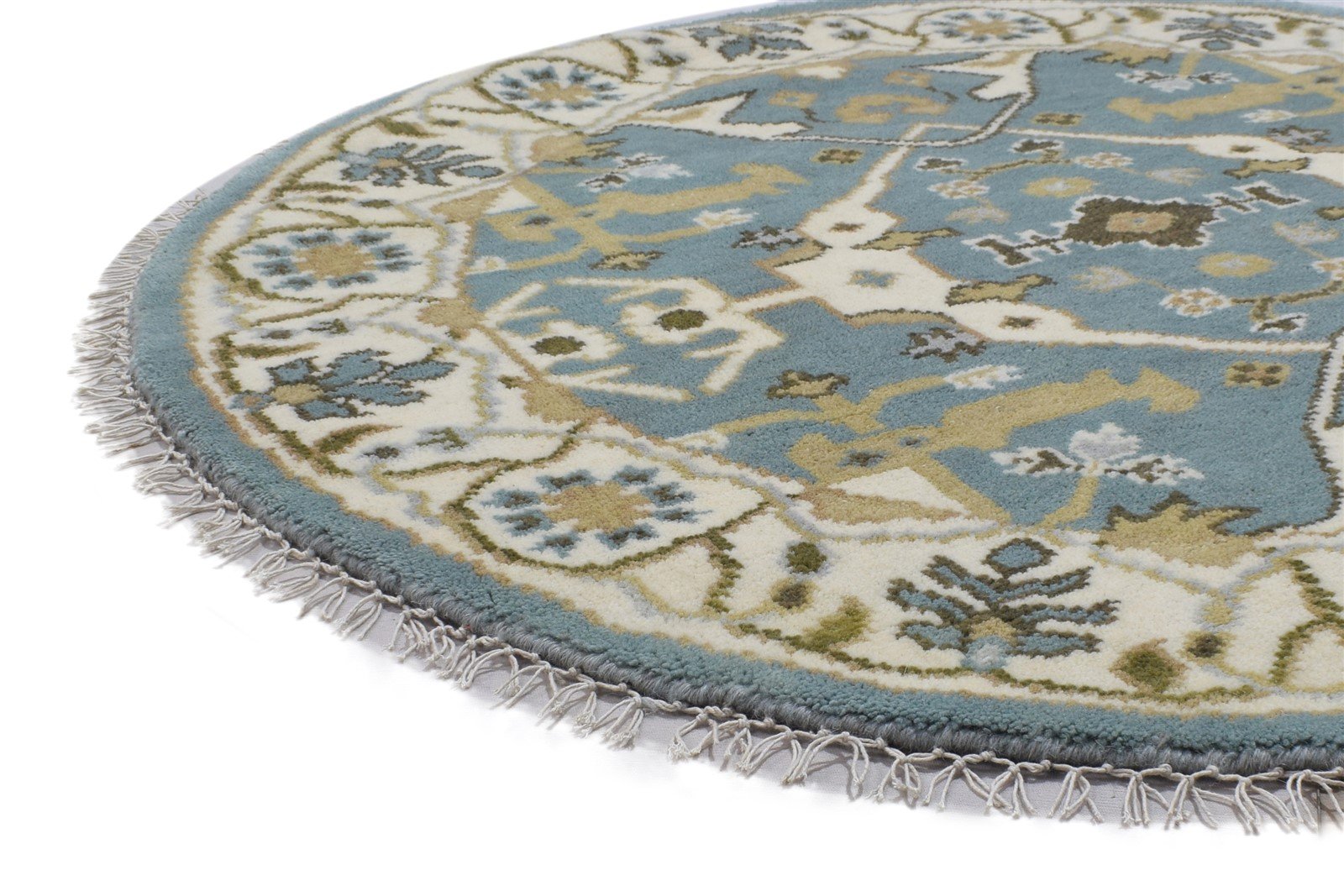 Blue Wool Rug 4' X 4' Persian Hand Knotted Oushak Oriental Room Size Round   7864829018261