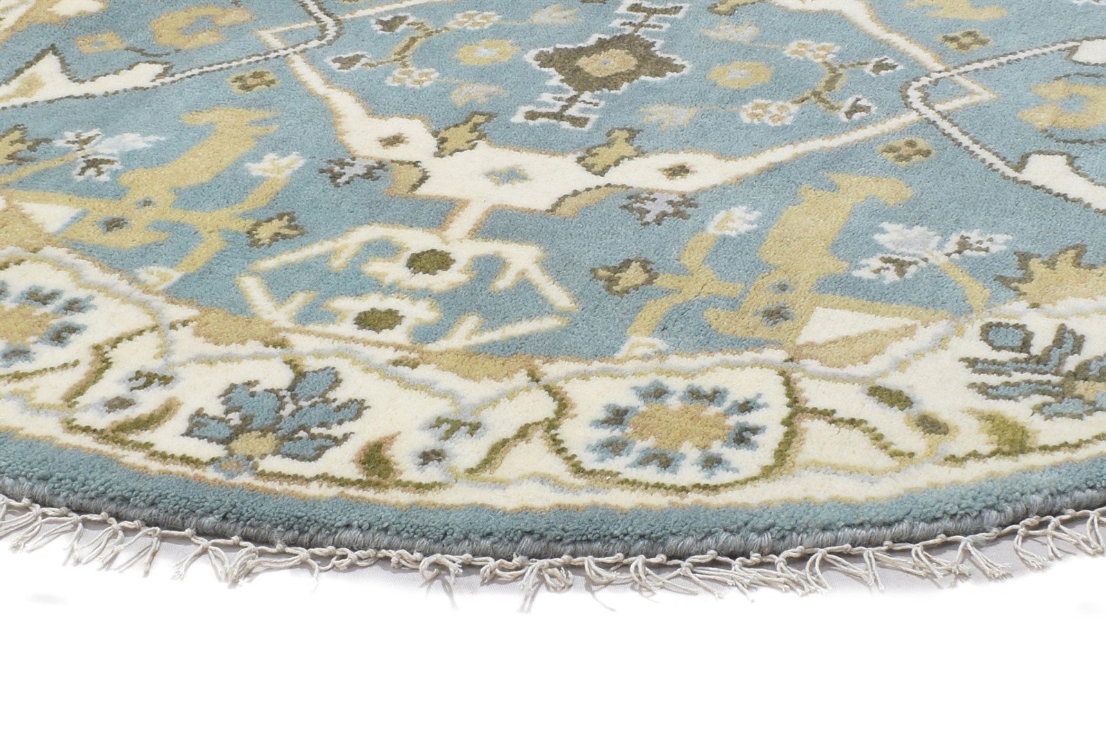 Valenka Blue Wool Rug 4' X 4' Persian Hand Knotted Oushak Oriental Round   7864829018261