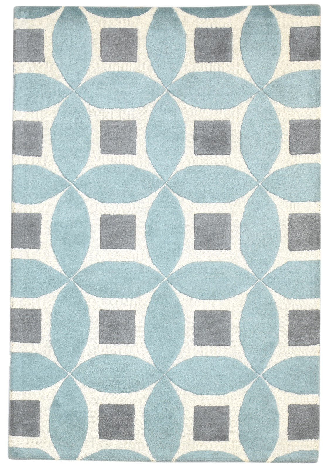 Blue Wool Rug 4' X 6' Modern Hand Tufted Moroccan Geometric Room Size Carpet   7864307187861