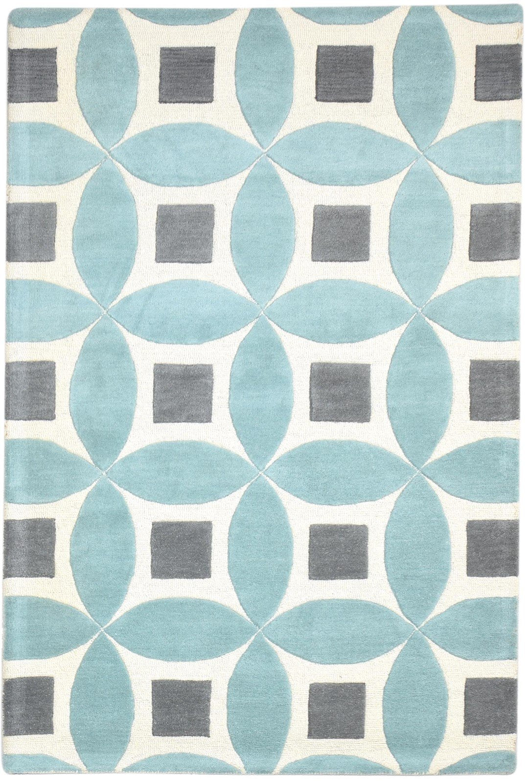 Blue Wool Rug 4' X 6' Modern Hand Tufted Moroccan Geometric Room Size Carpet   7864292507797