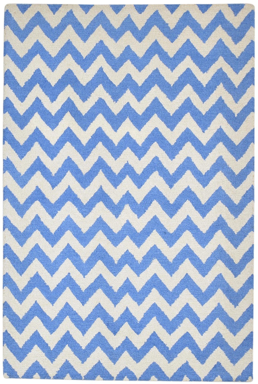 Blue Wool Rug 4' X 6' Modern Hand Tufted Scandinavian Chevron Room Size Carpet   7864303059093