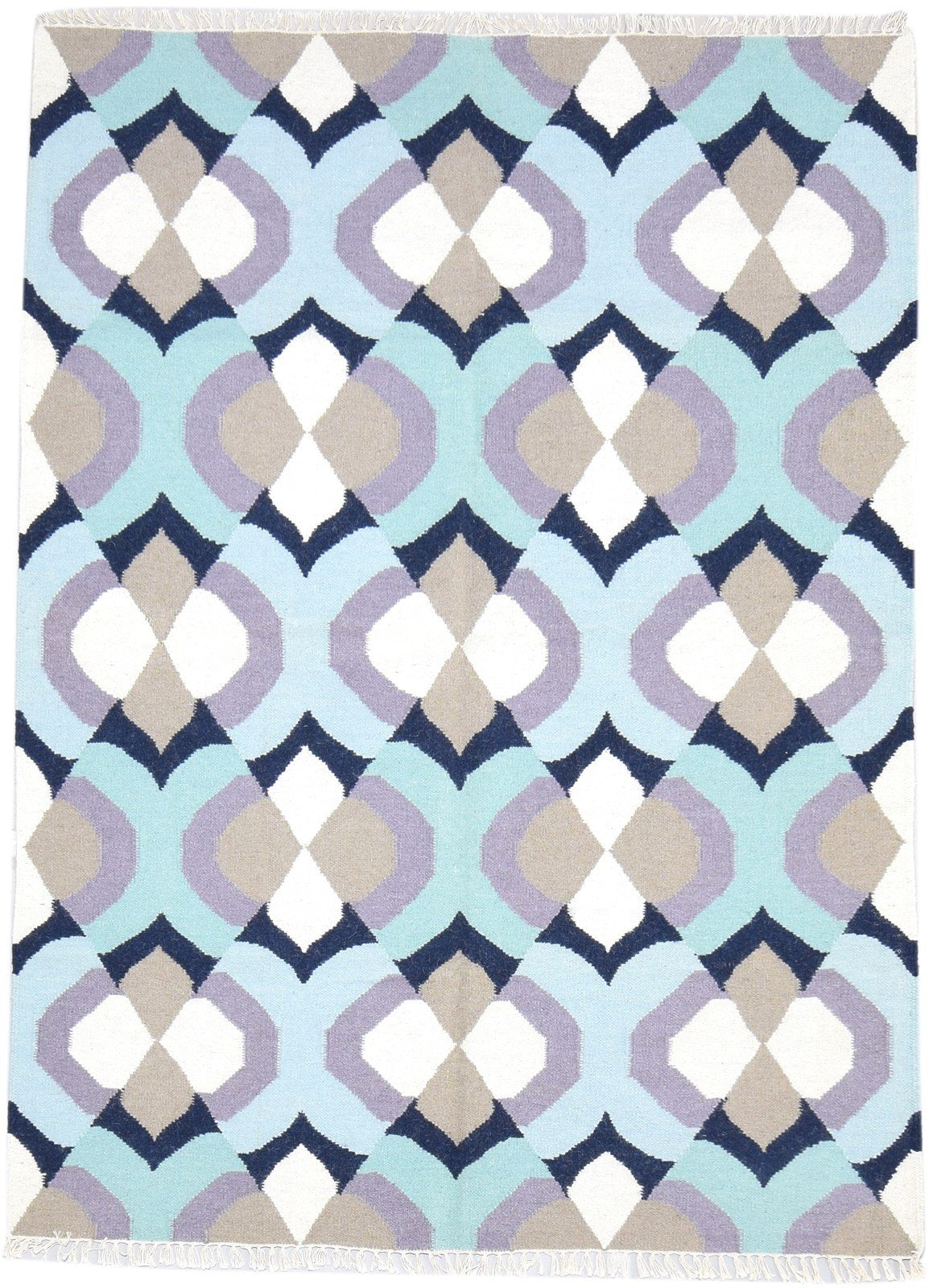 Blue Wool Rug 5' X 7' Modern Dhurrie Moroccan Damask Room Size Carpet   7864379113621