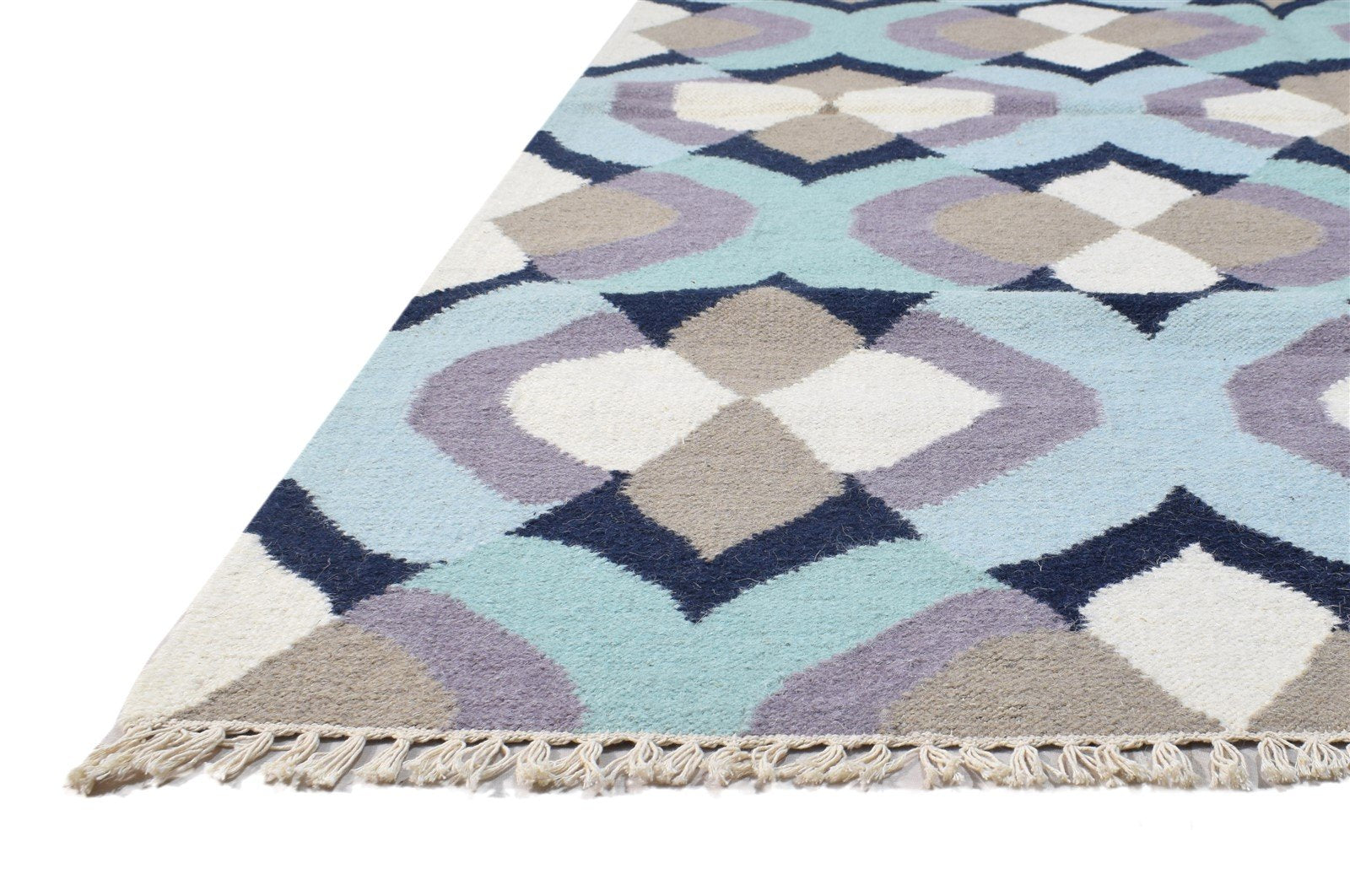 Blue Wool Rug 5' X 7' Modern Dhurrie Moroccan Damask Room Size Carpet   7864379113621