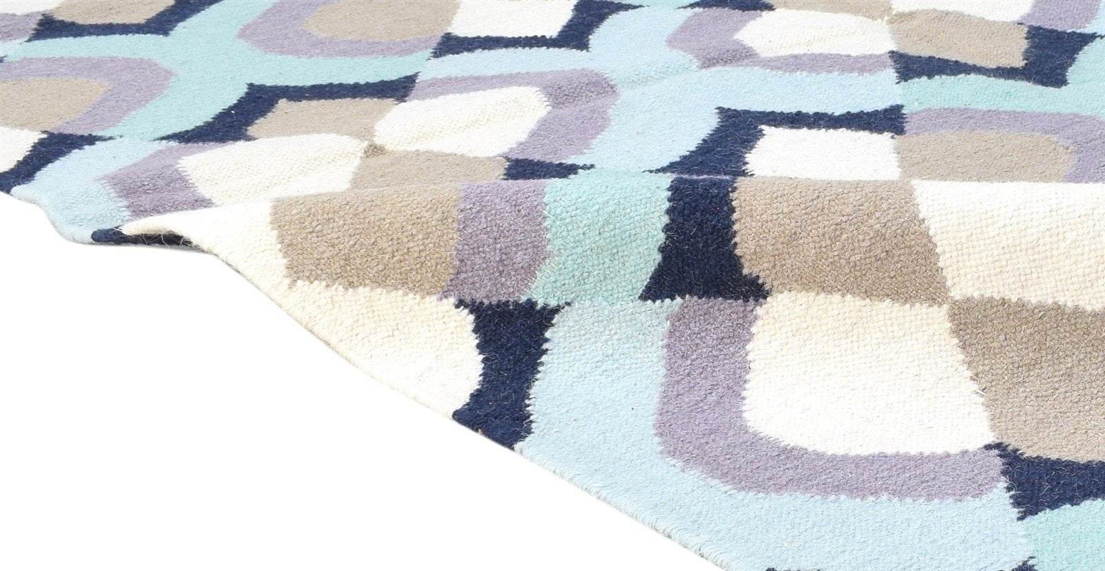 Blue Wool Rug 5' X 7' Modern Dhurrie Moroccan Damask Room Size Carpet   7864379113621