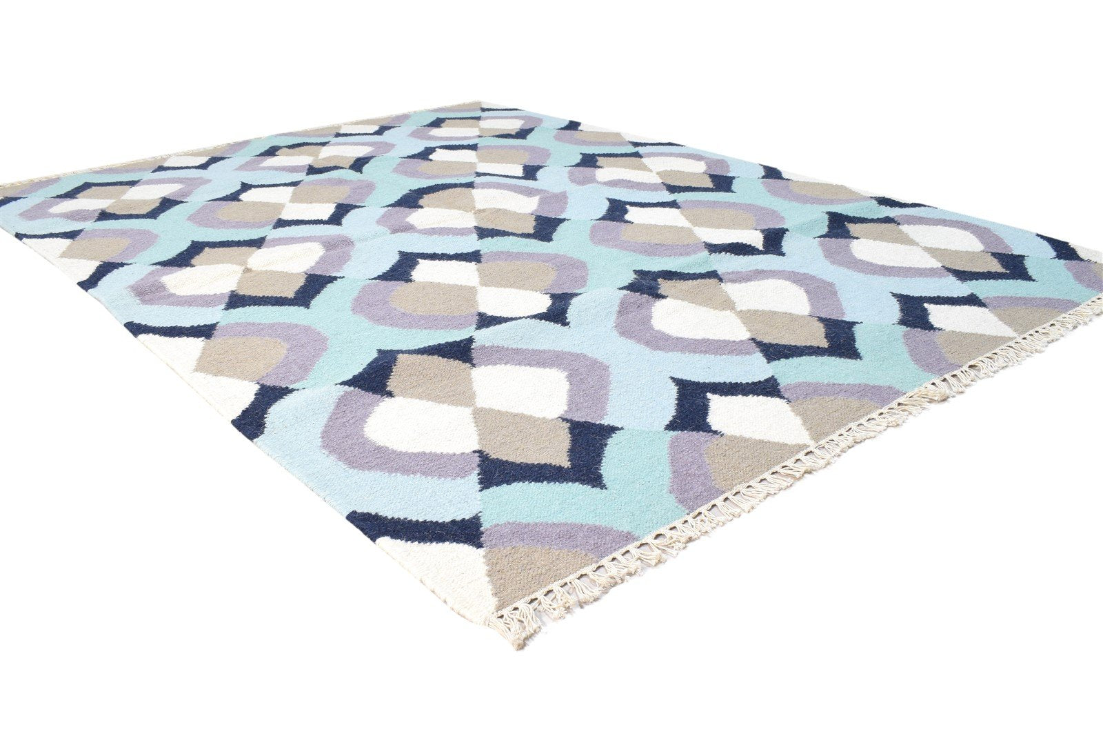 Blue Wool Rug 5' X 7' Modern Dhurrie Moroccan Damask Room Size Carpet   7864379113621