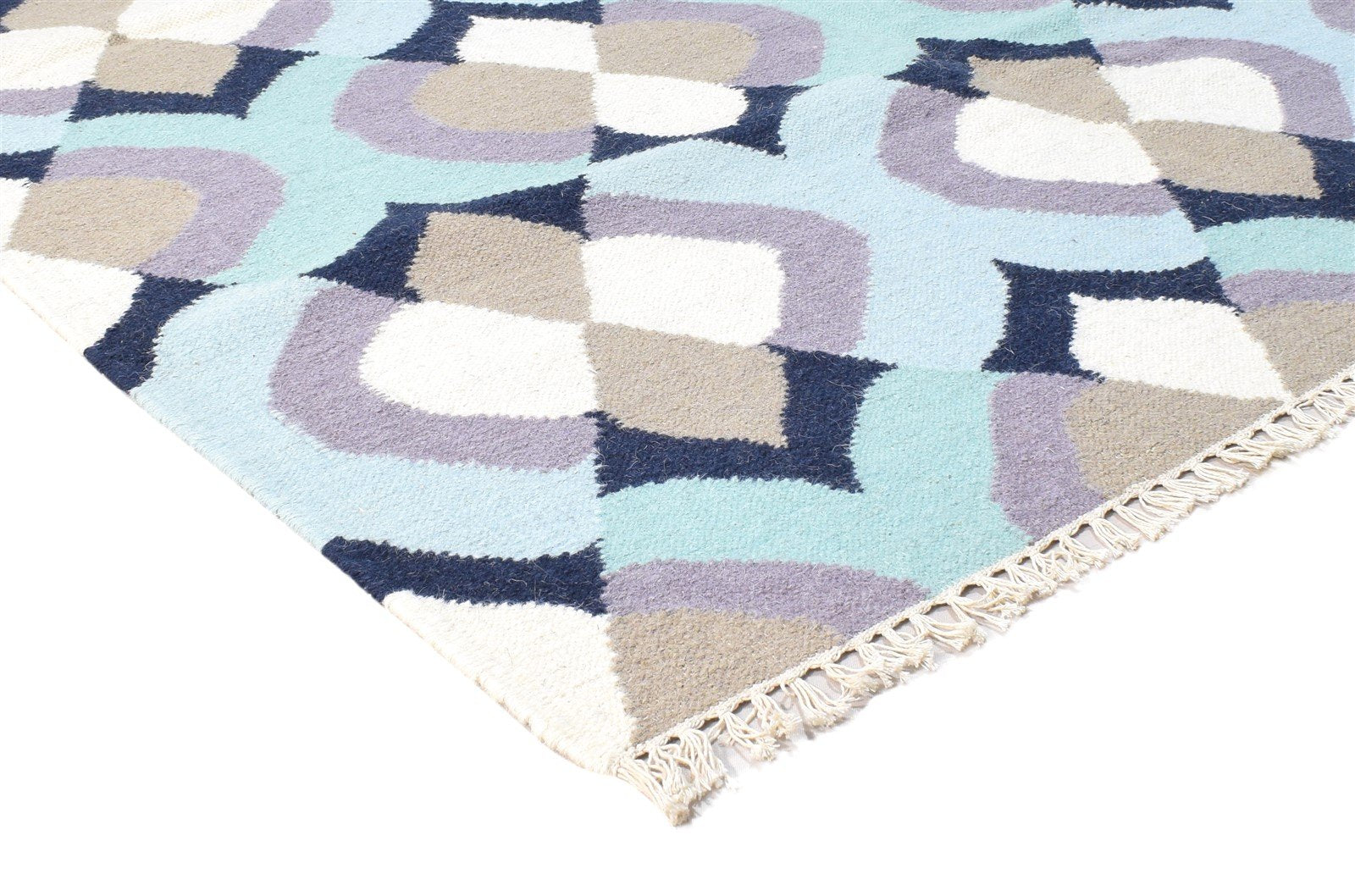 Blue Wool Rug 5' X 7' Modern Dhurrie Moroccan Damask Room Size Carpet   7864379113621