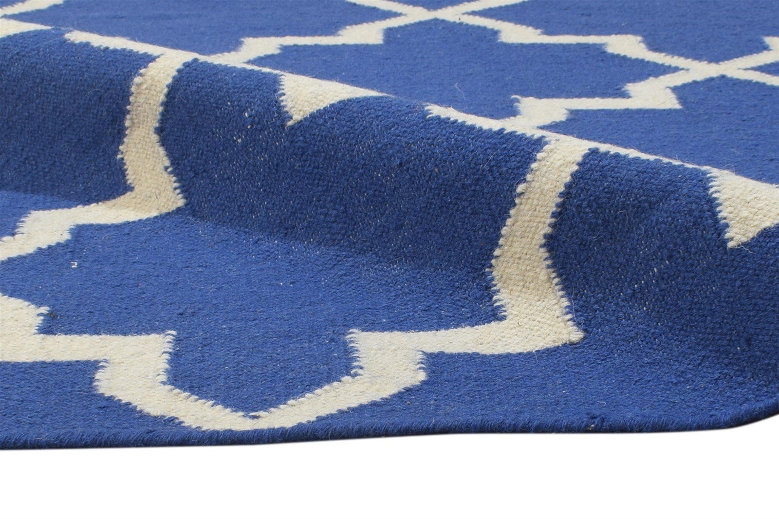 Blue Wool Rug 5' X 7' Modern Dhurrie Moroccan Trellis Room Size Carpet   7864470208661