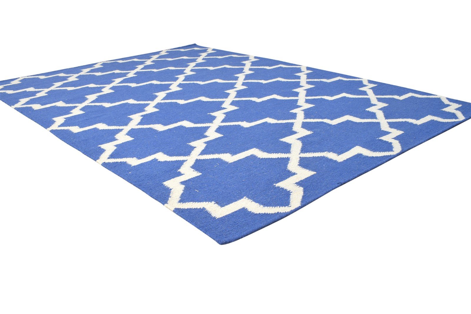 Blue Wool Rug 5' X 7' Modern Dhurrie Moroccan Trellis Room Size Carpet   7864470208661