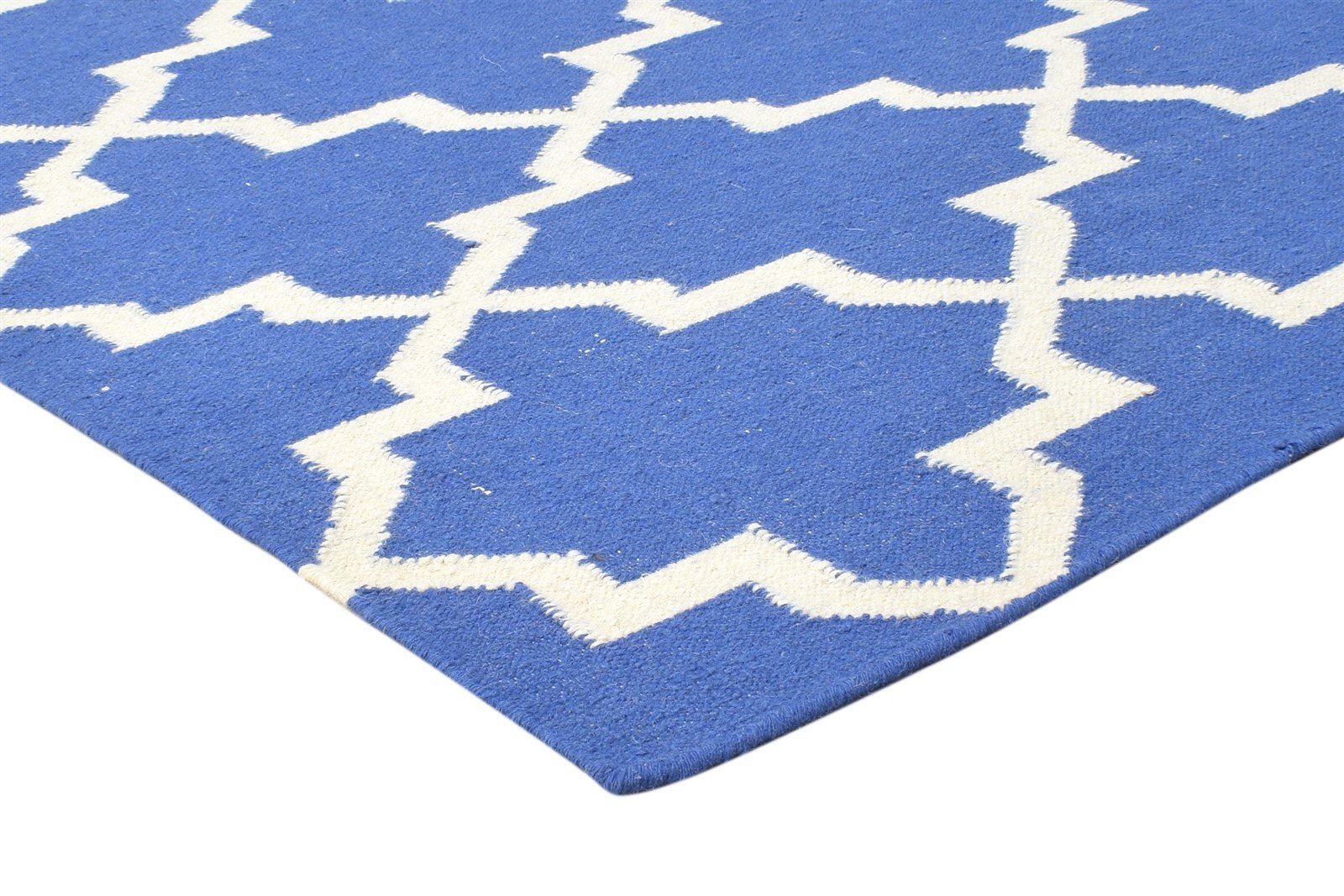 Blue Wool Rug 5' X 7' Modern Dhurrie Moroccan Trellis Room Size Carpet   7864470208661