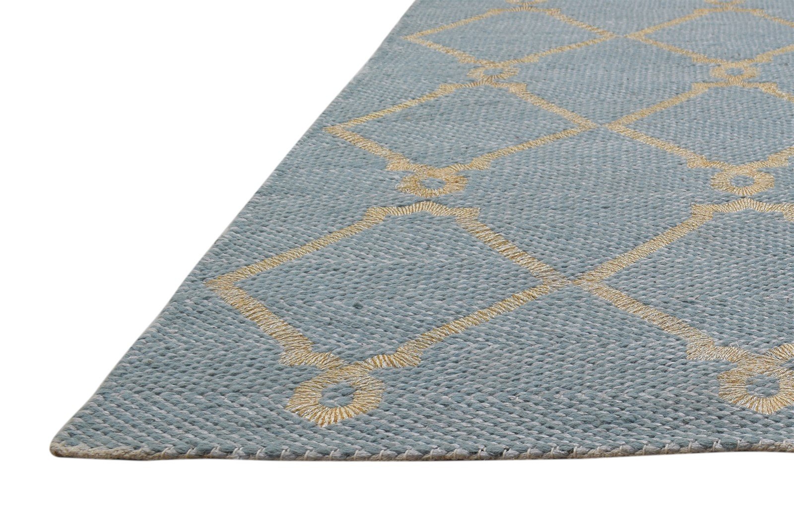 Blue Wool Rug 5' X 7' Modern Dhurrie Moroccan Trellis Room Size Carpet   7864480727189