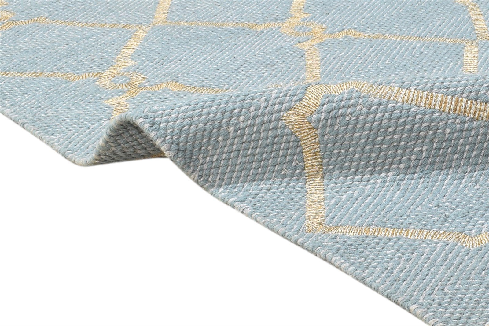Blue Wool Rug 5' X 7' Modern Dhurrie Moroccan Trellis Room Size Carpet   7864480727189