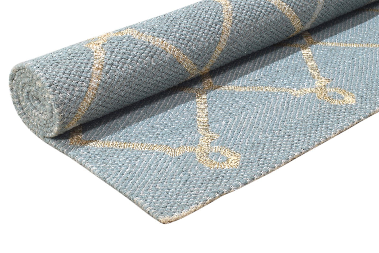 Blue Wool Rug 5' X 7' Modern Dhurrie Moroccan Trellis Room Size Carpet   7864480727189
