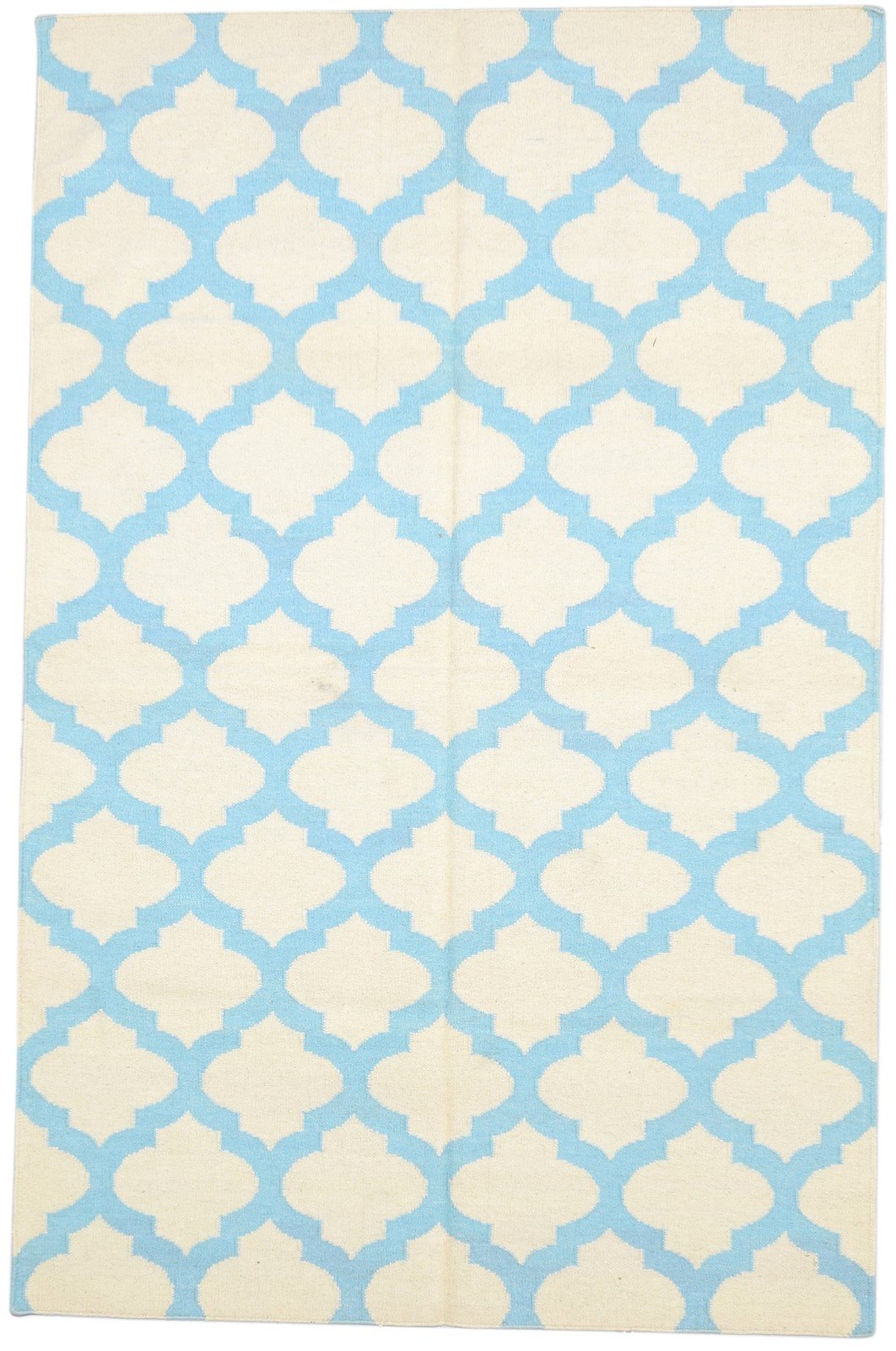 Blue Wool Rug 5' X 8' Modern Dhurrie Moroccan Trellis Room Size Carpet   7864352440469