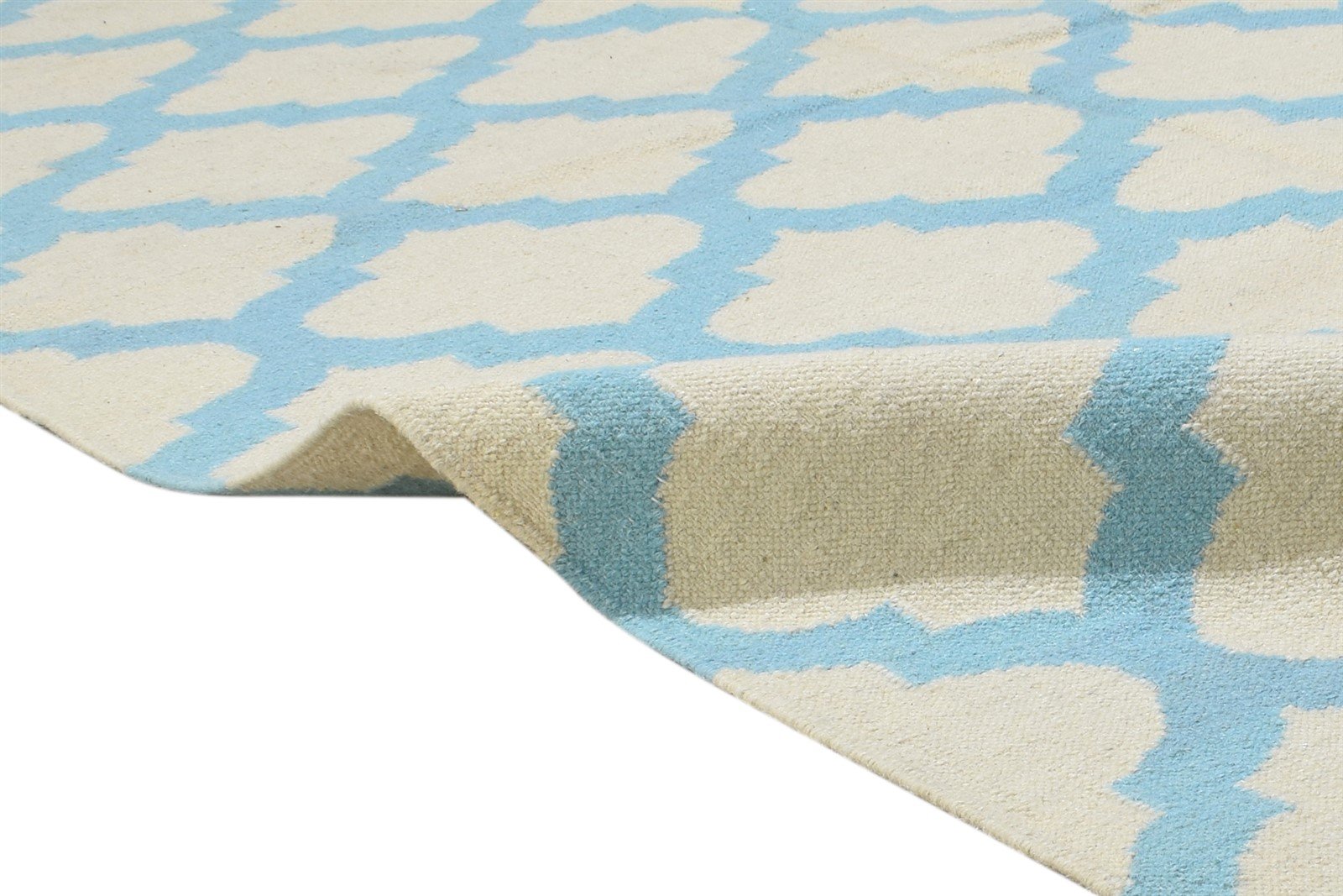 Blue Wool Rug 5' X 8' Modern Dhurrie Moroccan Trellis Room Size Carpet   7864352440469