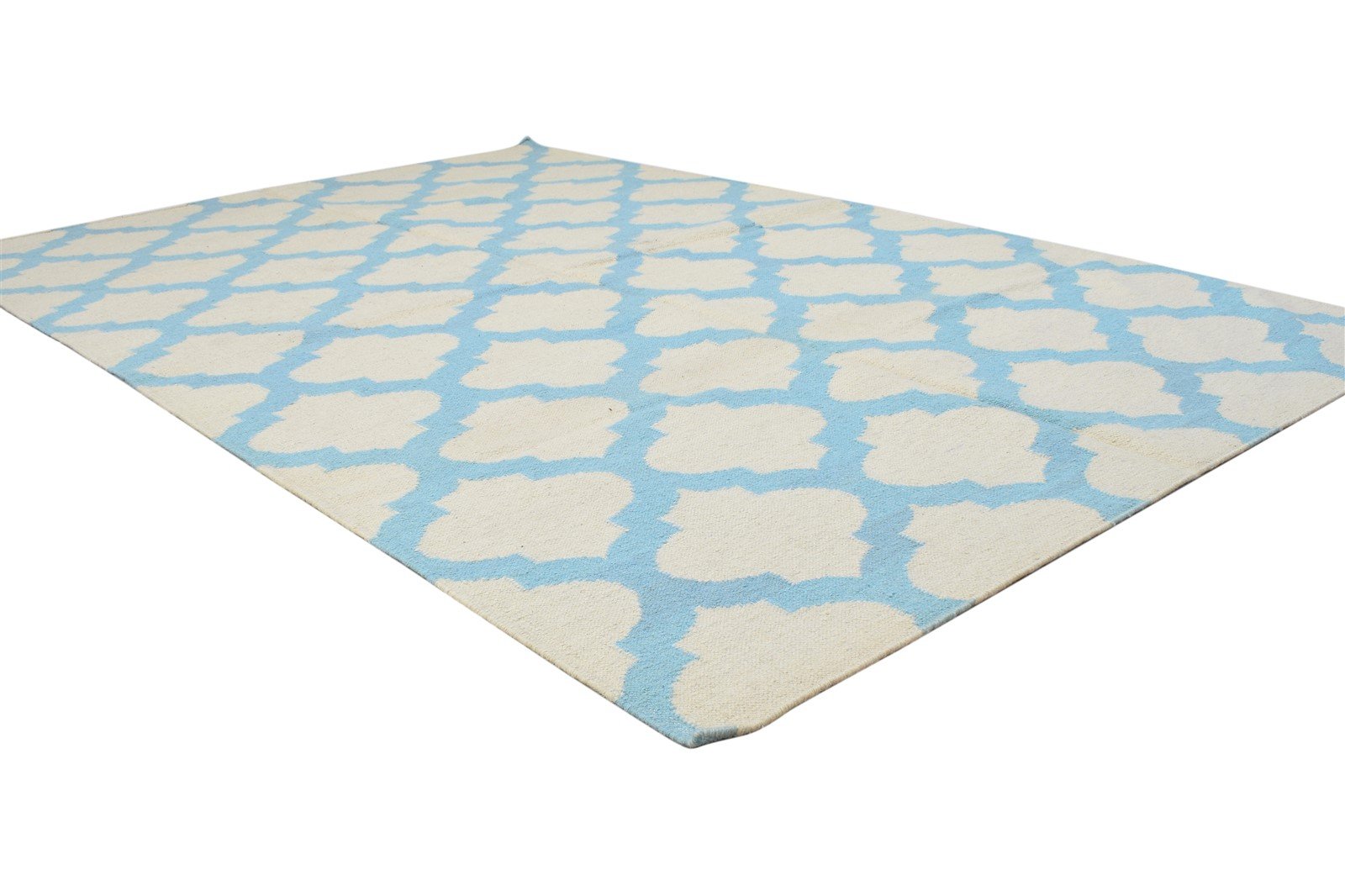 Blue Wool Rug 5' X 8' Modern Dhurrie Moroccan Trellis Room Size Carpet   7864352440469