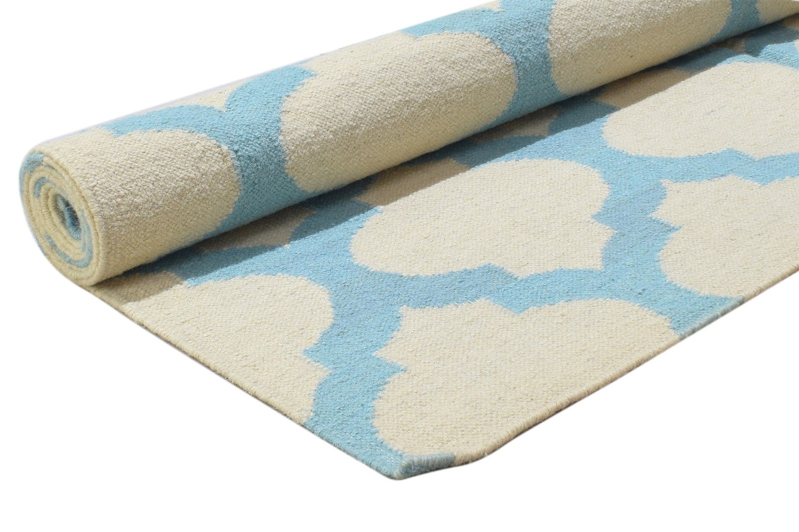 Blue Wool Rug 5' X 8' Modern Dhurrie Moroccan Trellis Room Size Carpet   7864352440469