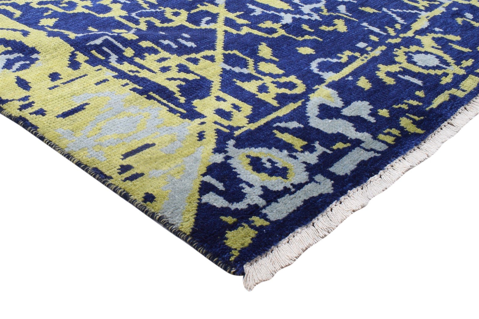 Blue Wool Rug 5' X 8' Modern Hand Knotted Heriz-Indian Abstract Room Size Carpet   7864088789141