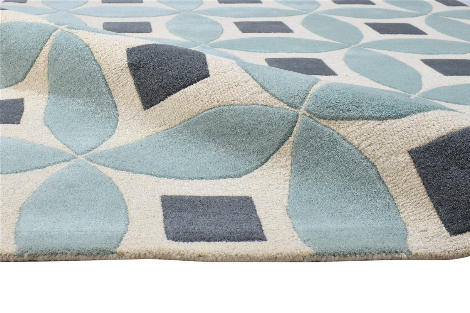 Blue Wool Rug 5' X 8' Modern Hand Tufted Moroccan Geometric Room Size Carpet   7864246567061