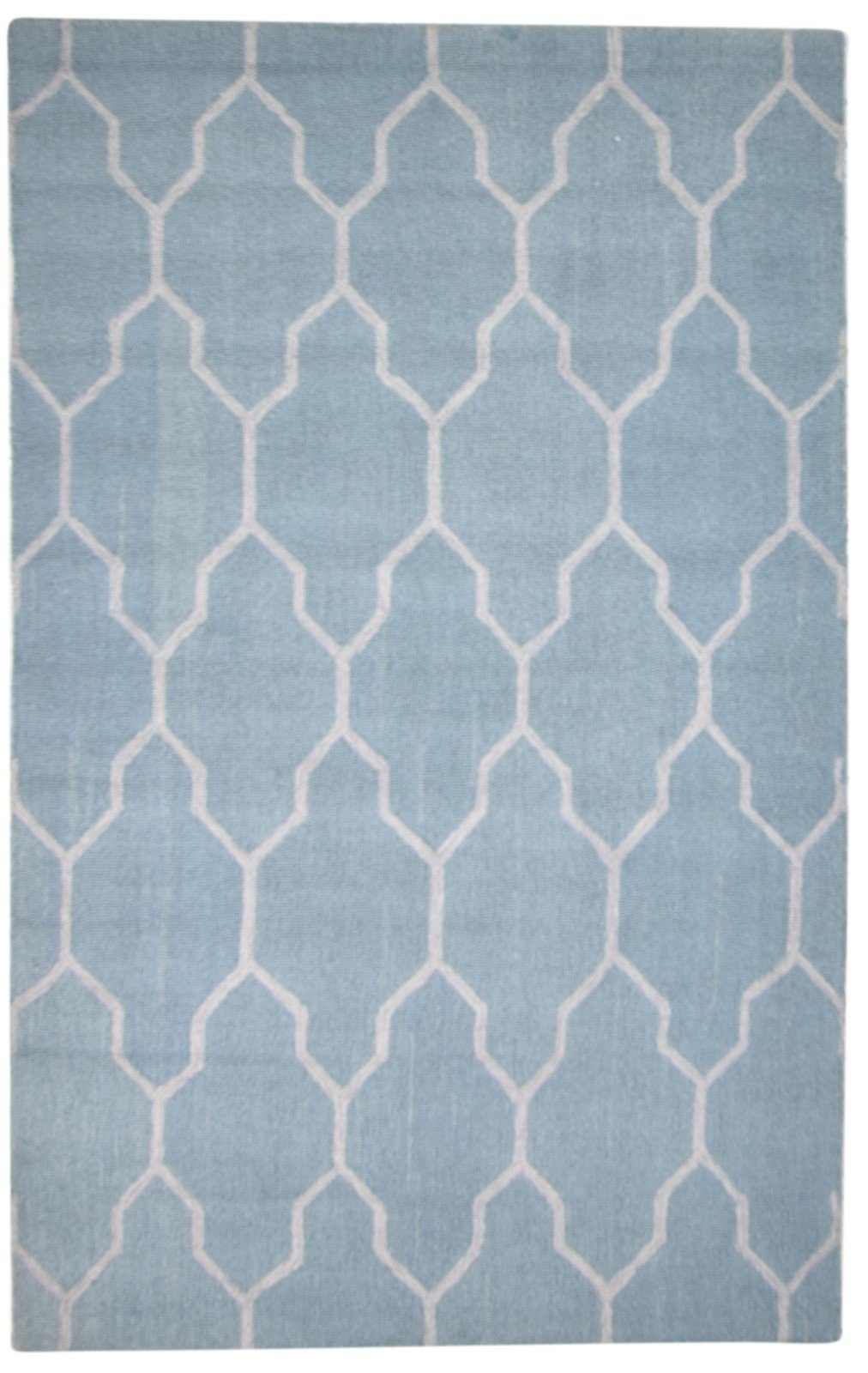 Blue Wool Rug 5' X 8' Modern Hand Tufted Moroccan Trellis Room Size Carpet   7864097439893
