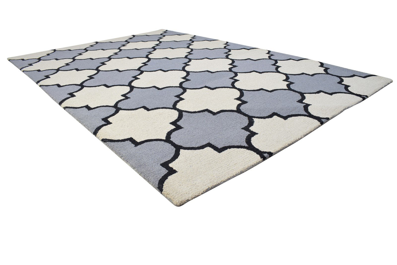 Blue Wool Rug 5' X 8' Modern Hand Tufted Moroccan Trellis Room Size Carpet   7864272748693
