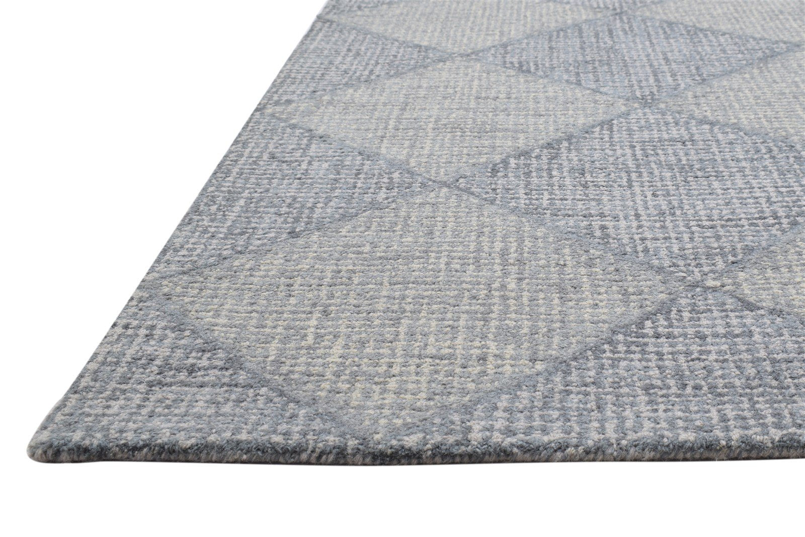 Blue Wool Rug 5' X 8' Modern Hand Tufted Scandinavian Diamond Room Size Carpet   7864096522389