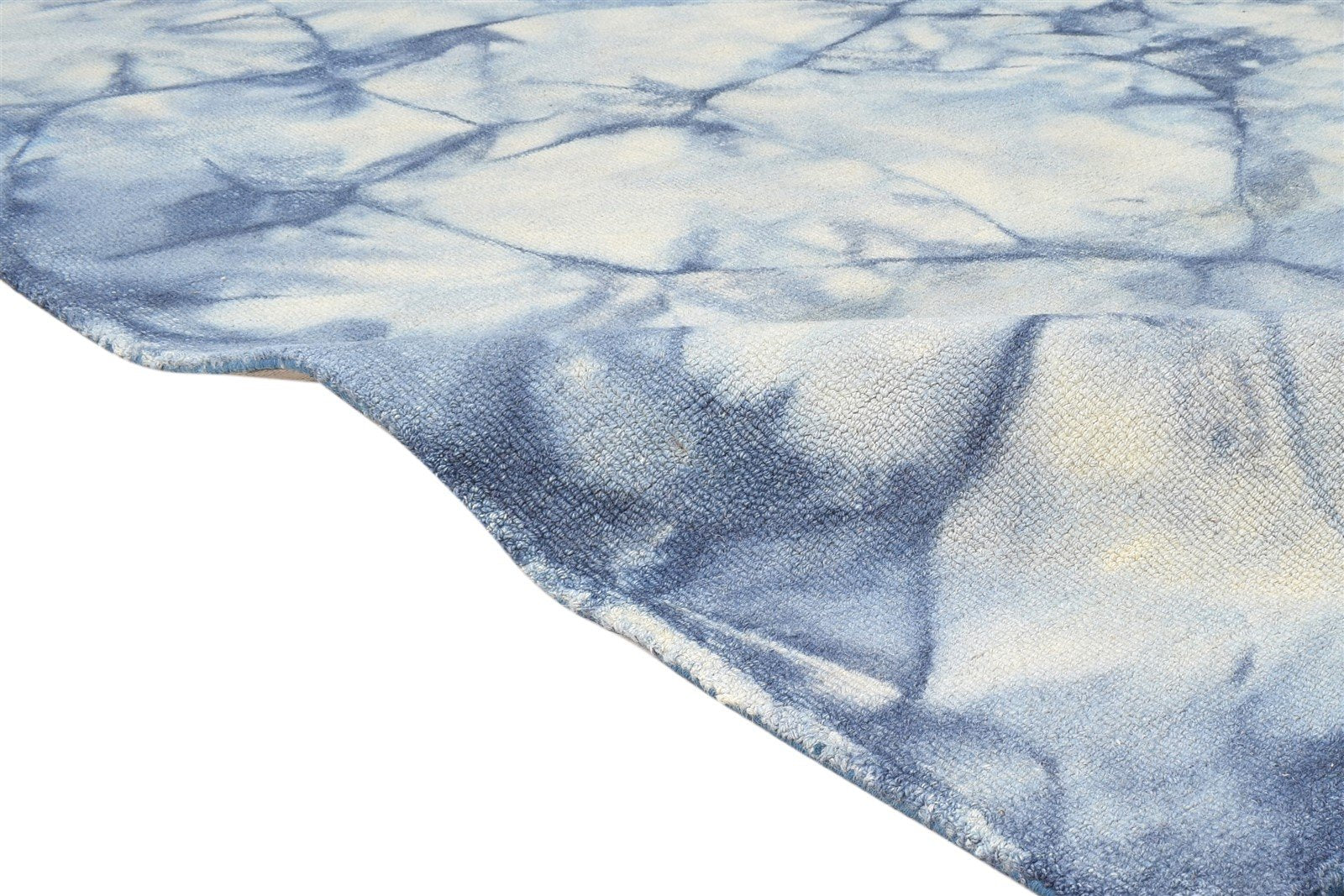 Blue Wool Rug 5' X 8' Modern Hand Tufted Shibori Tie Dye Room Size Carpet   7865198805141