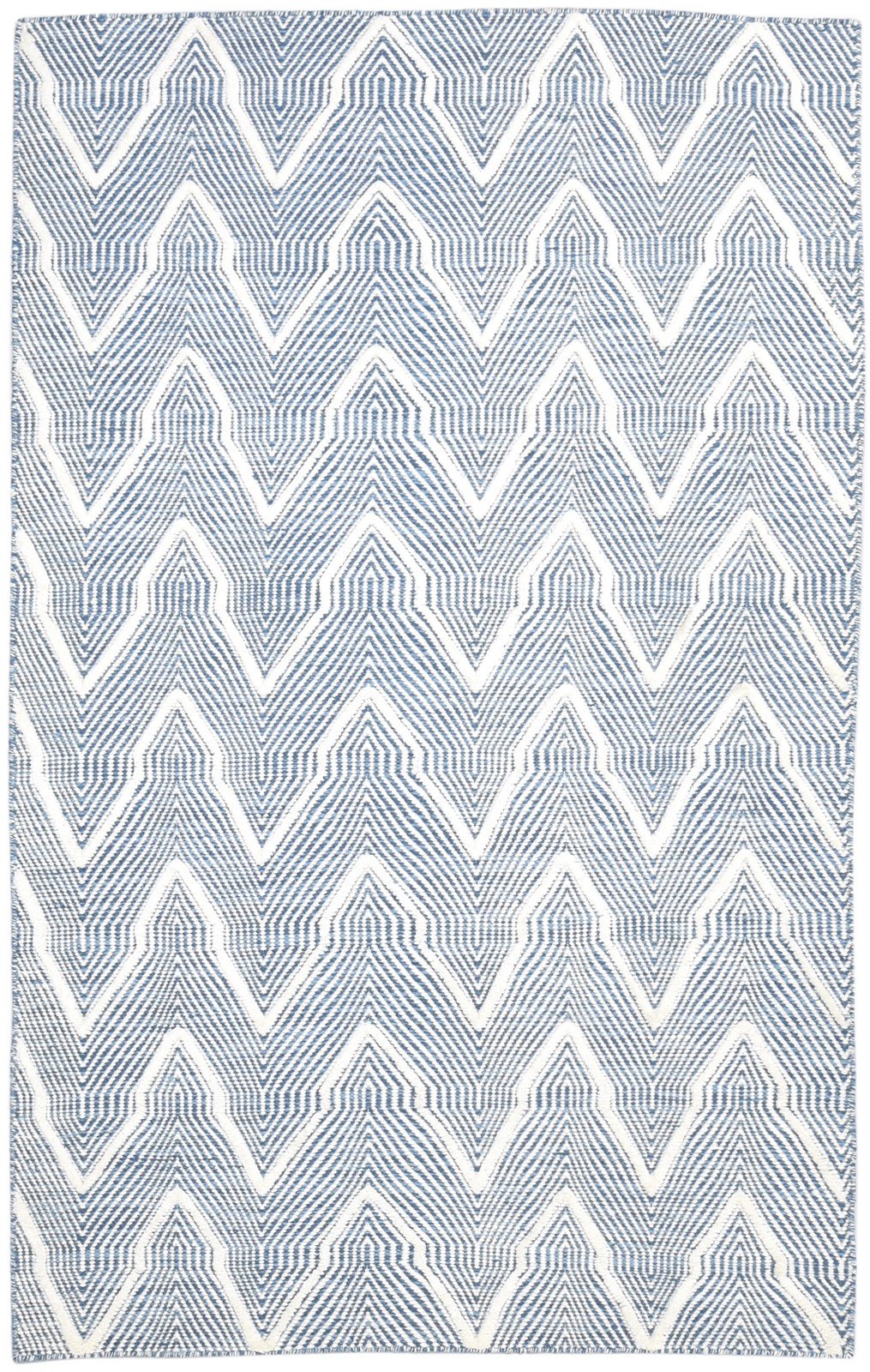 Blue Wool Rug 5' X 8' Modern Hand Woven Scandinavian Chevron Room Size Carpet   7865029001365