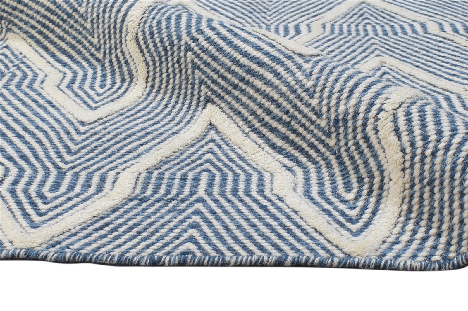 Blue Wool Rug 5' X 8' Modern Hand Woven Scandinavian Chevron Room Size Carpet   7865029001365