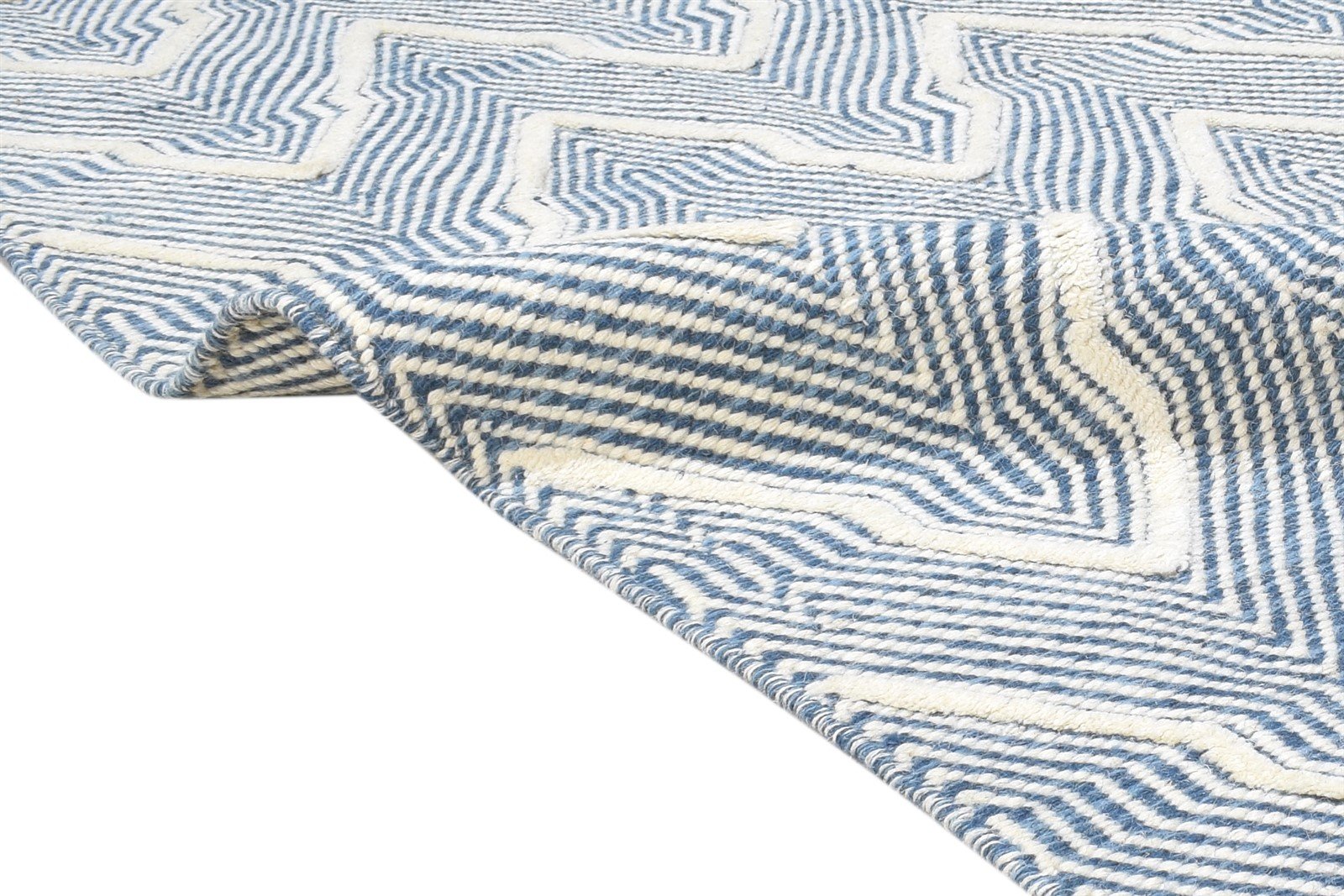Blue Wool Rug 5' X 8' Modern Hand Woven Scandinavian Chevron Room Size Carpet   7865029001365