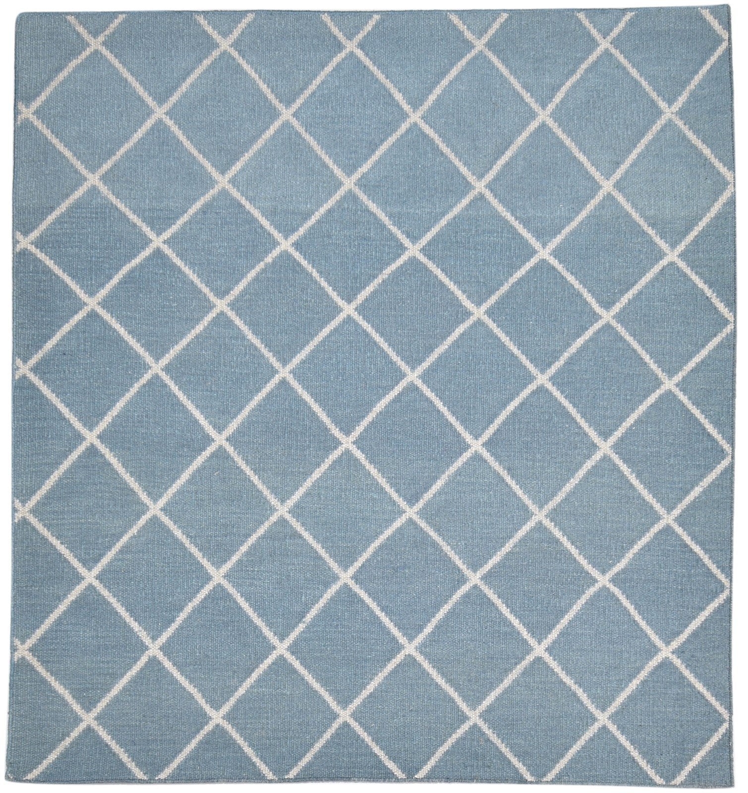 Blue Wool Rug 6' X 7' Modern Dhurrie Moroccan Diamond Large Carpet   7864816140437