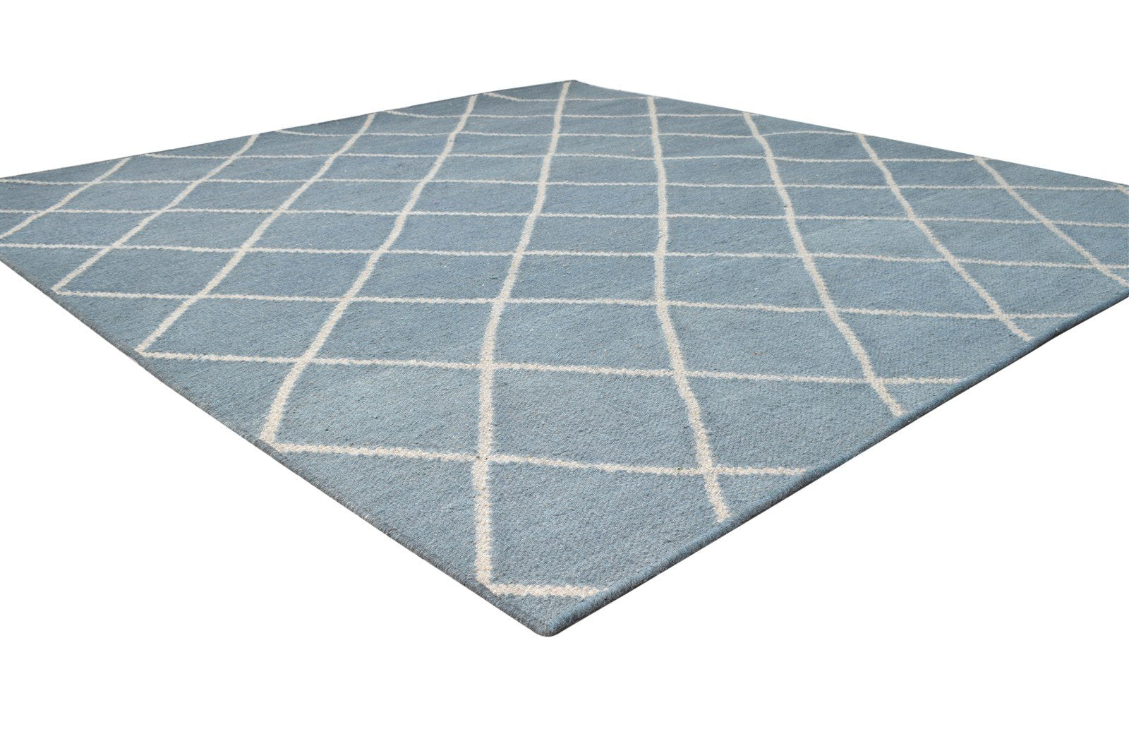 Blue Wool Rug 6' X 7' Modern Dhurrie Moroccan Diamond Large Carpet   7864816140437