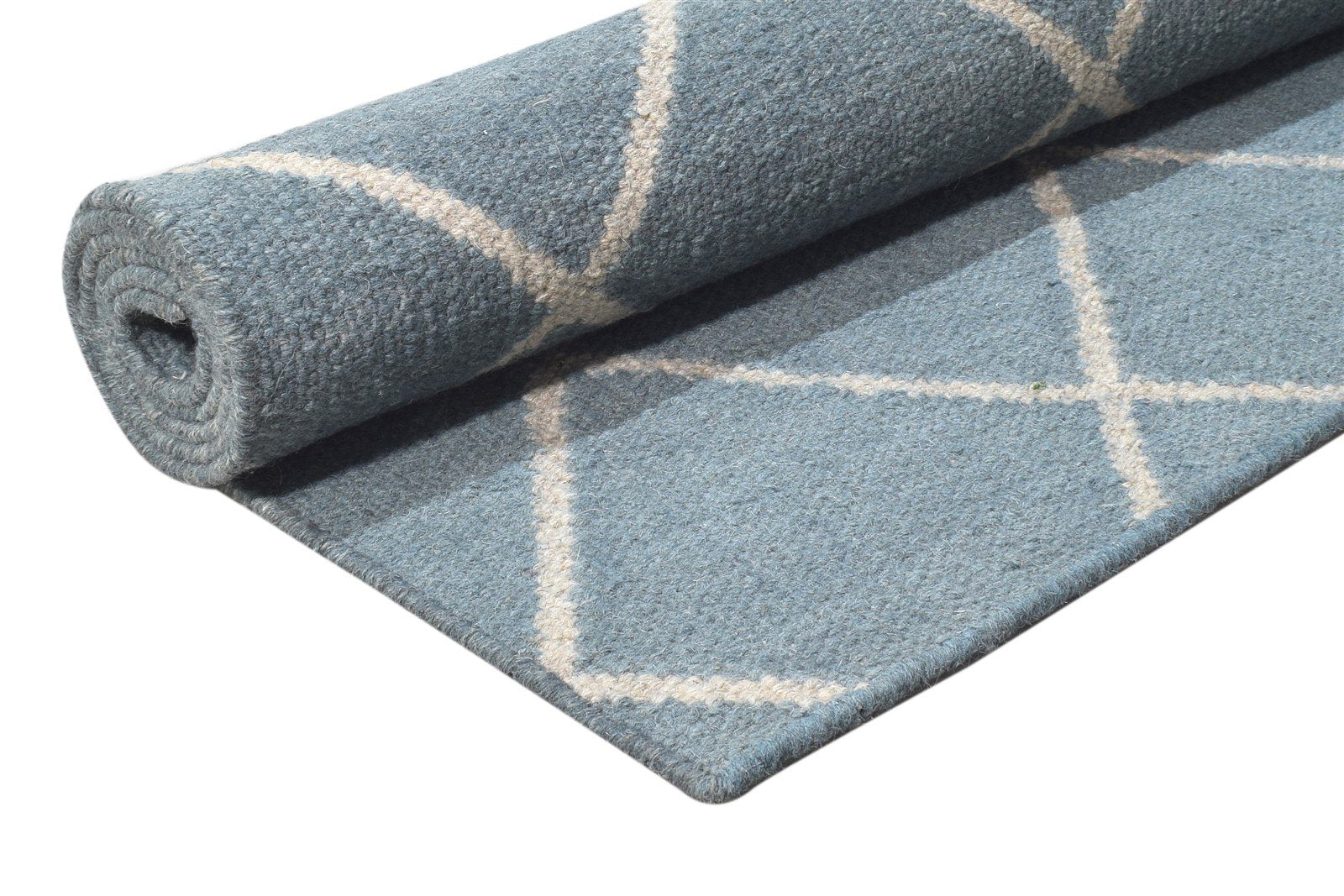 Blue Wool Rug 6' X 7' Modern Dhurrie Moroccan Diamond Large Carpet   7864816140437