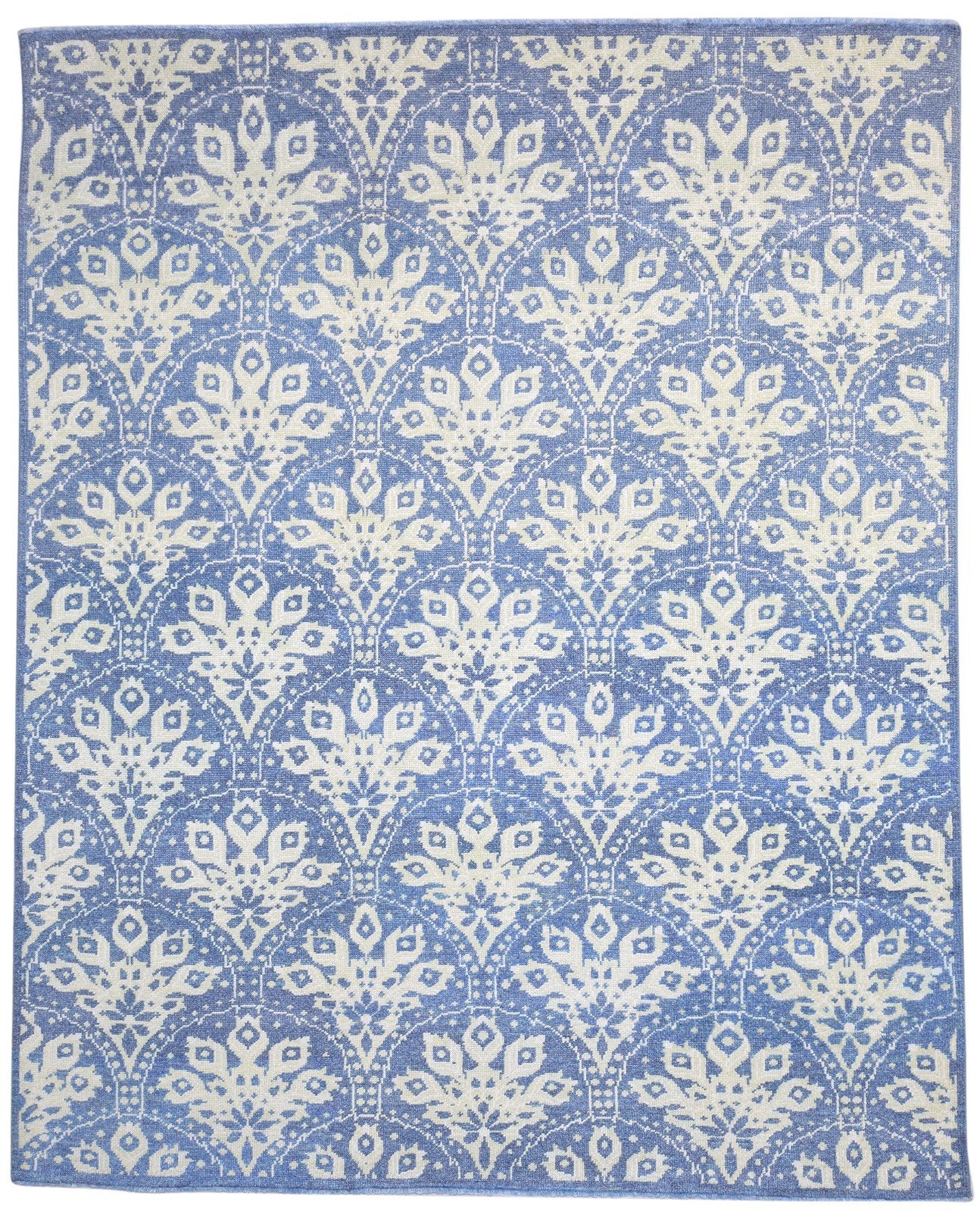 Blue Wool Rug 8' X 10' Modern Hand Knotted Moroccan Damask Large Carpet   7864170184853